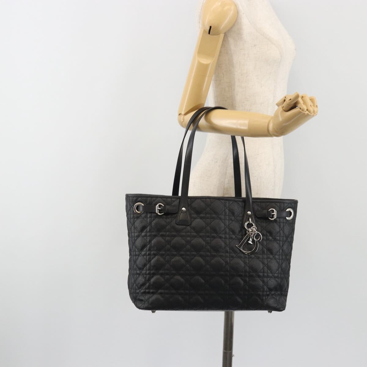 Christian Dior Canage Hand Bag Canvas Black Silver Auth ep15375