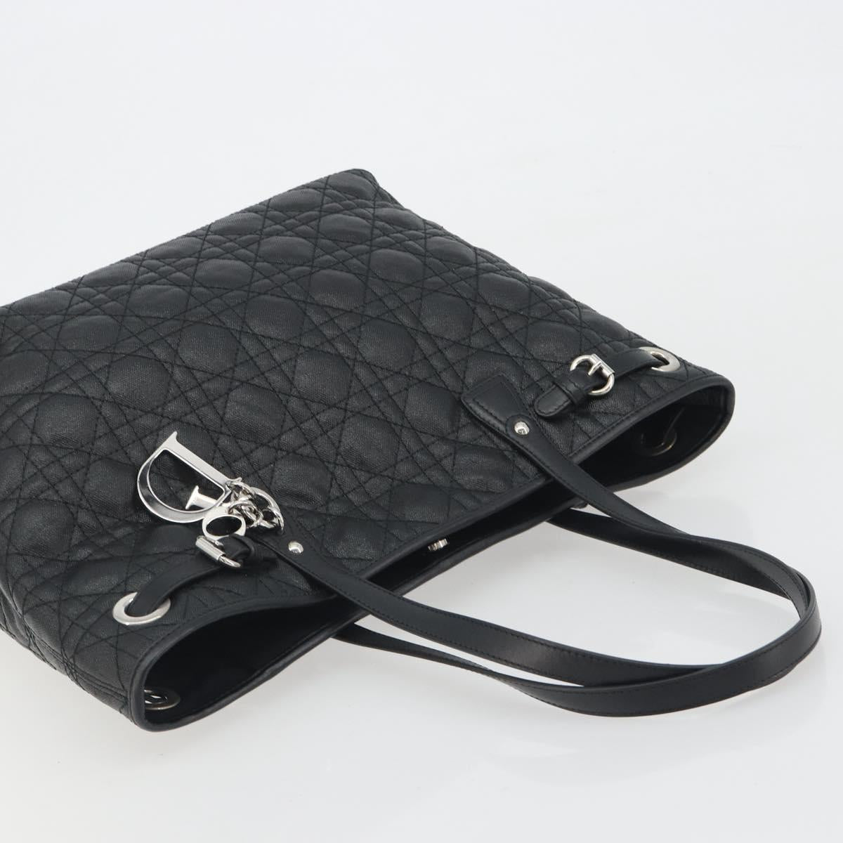 Christian Dior Canage Hand Bag Canvas Black Silver Auth ep15375
