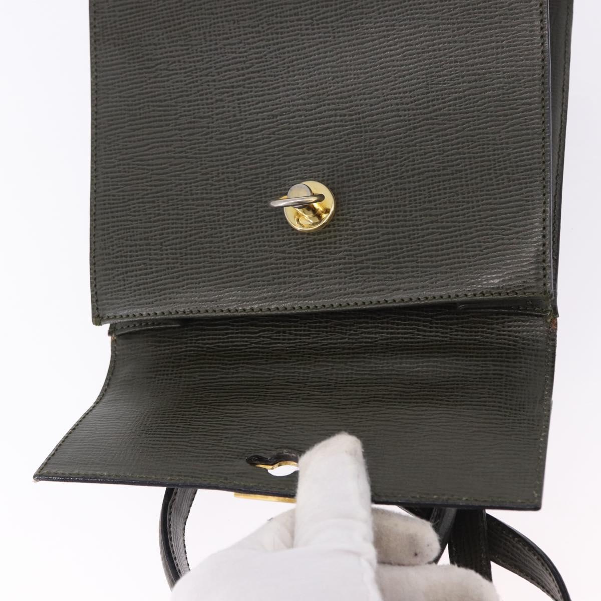 CELINE Hand Bag Leather 2way Khaki Gold Tone Auth ep15377