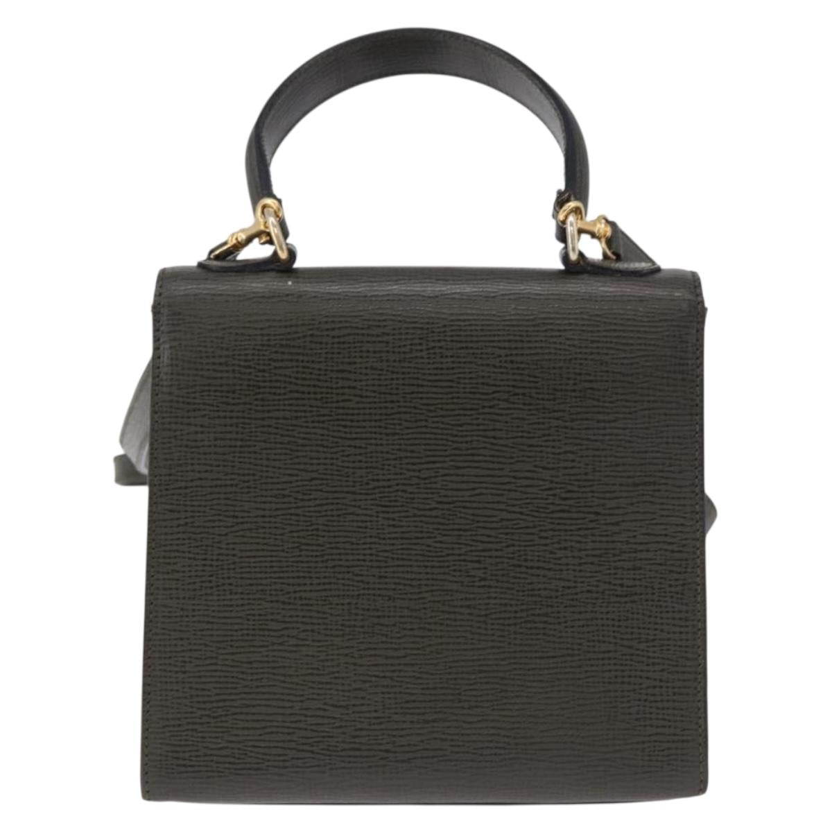 CELINE Hand Bag Leather 2way Khaki Gold Tone Auth ep15377