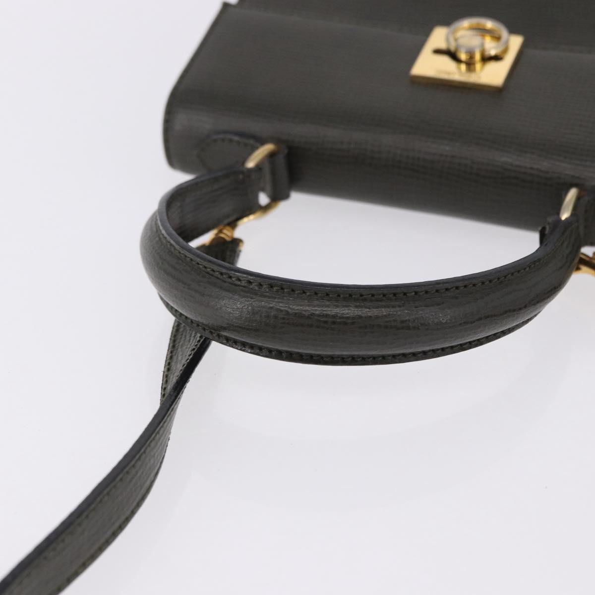 CELINE Hand Bag Leather 2way Khaki Gold Tone Auth ep15377