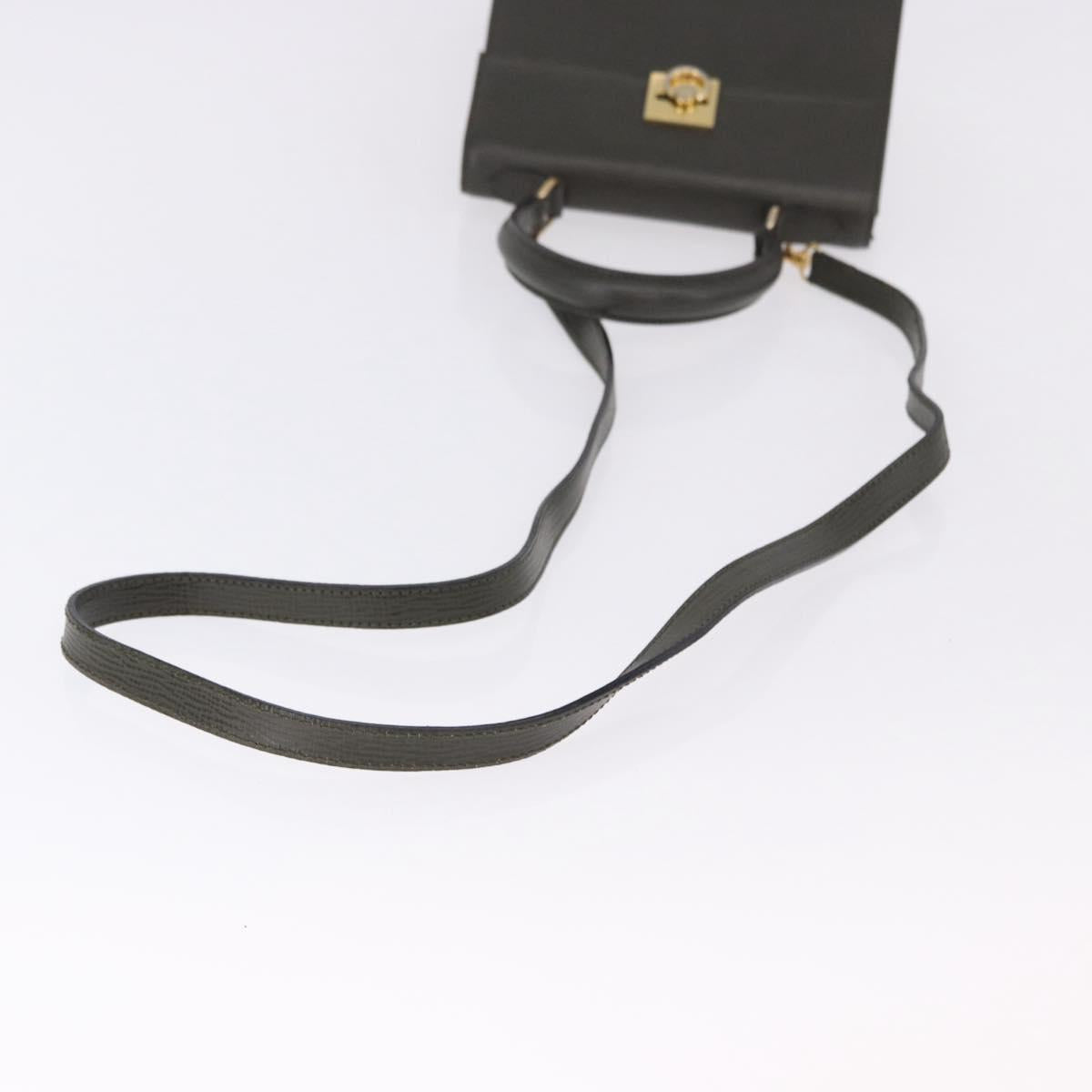 CELINE Hand Bag Leather 2way Khaki Gold Tone Auth ep15377