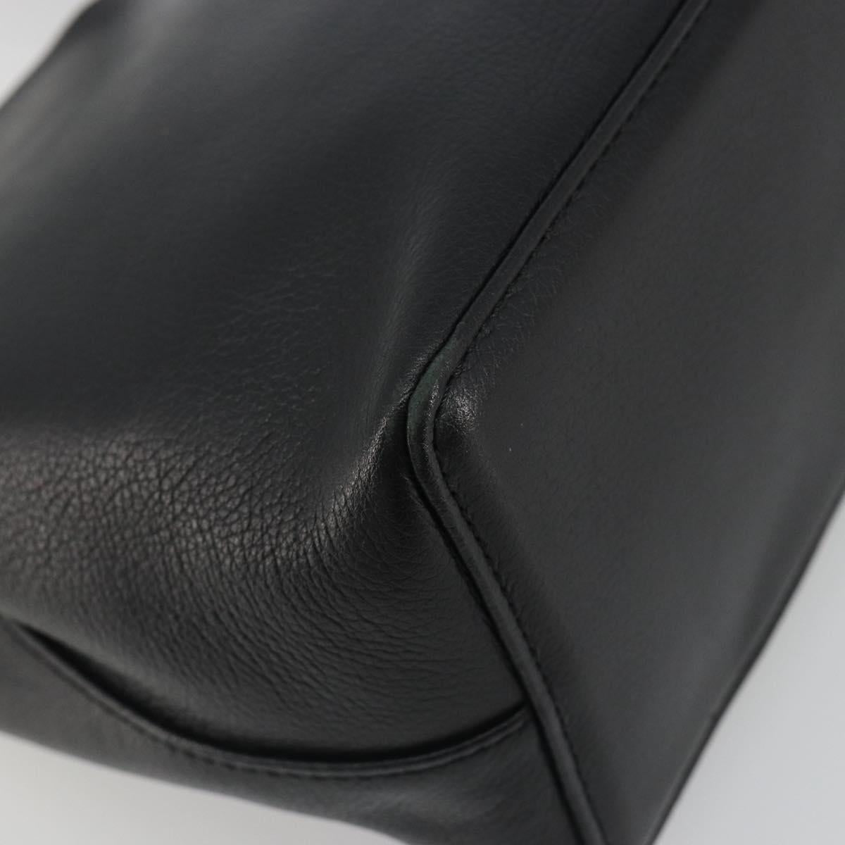 BURBERRY Hand Bag Leather Black Gold Tone Auth ep15378