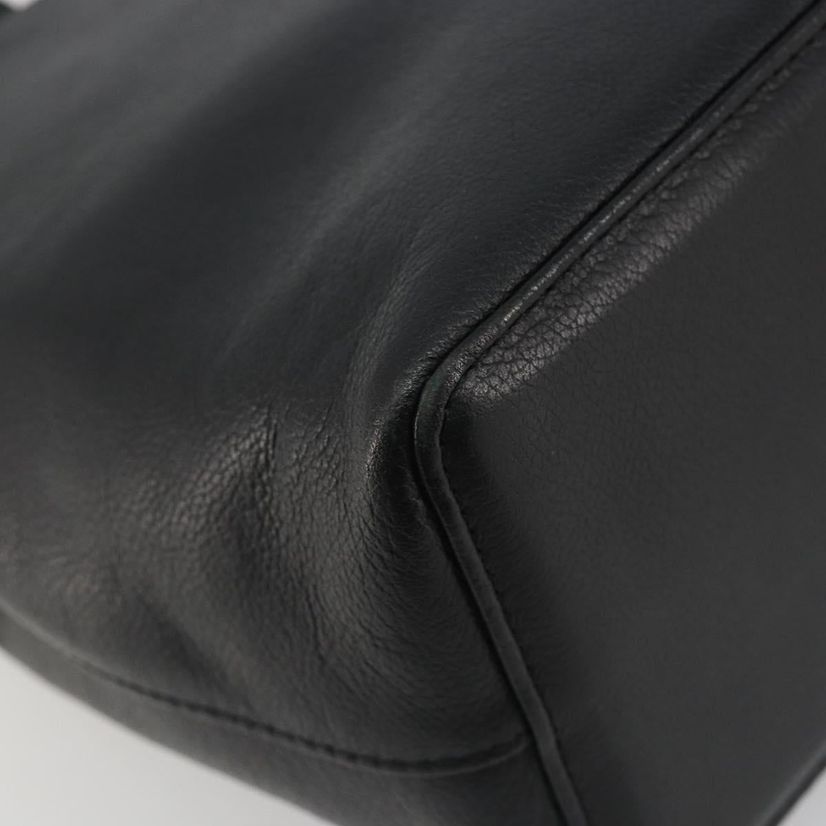 BURBERRY Hand Bag Leather Black Gold Tone Auth ep15378