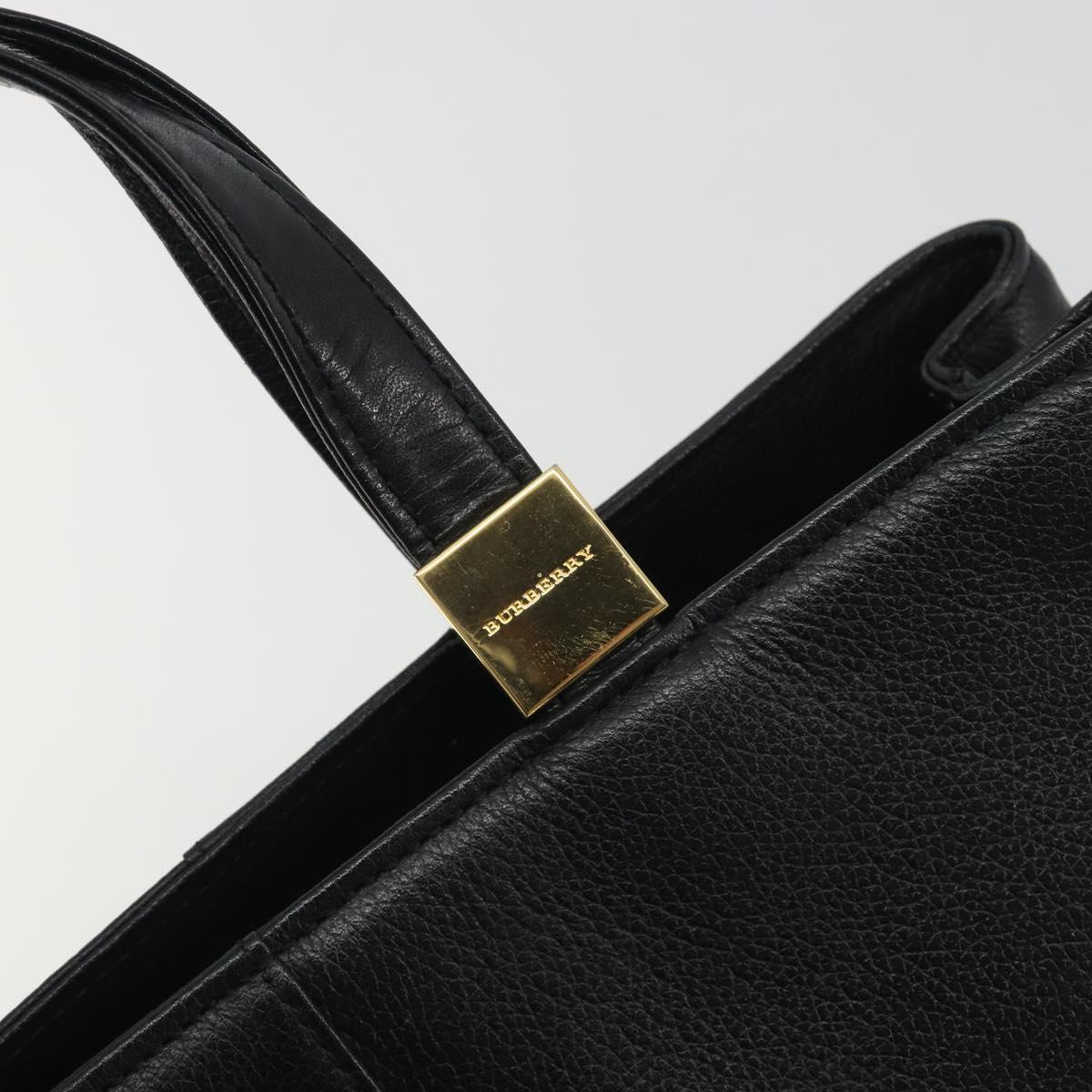 BURBERRY Hand Bag Leather Black Gold Tone Auth ep15378