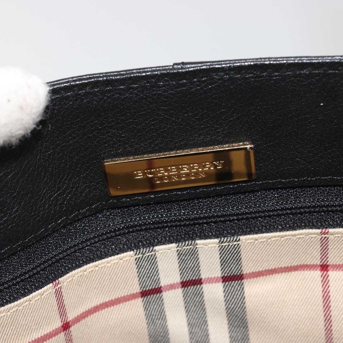 BURBERRY Hand Bag Leather Black Gold Tone Auth ep15378