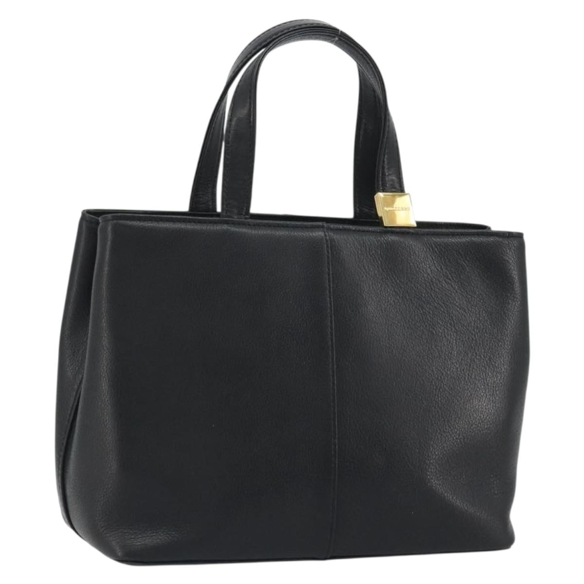 BURBERRY Hand Bag Leather Black Gold Tone Auth ep15378