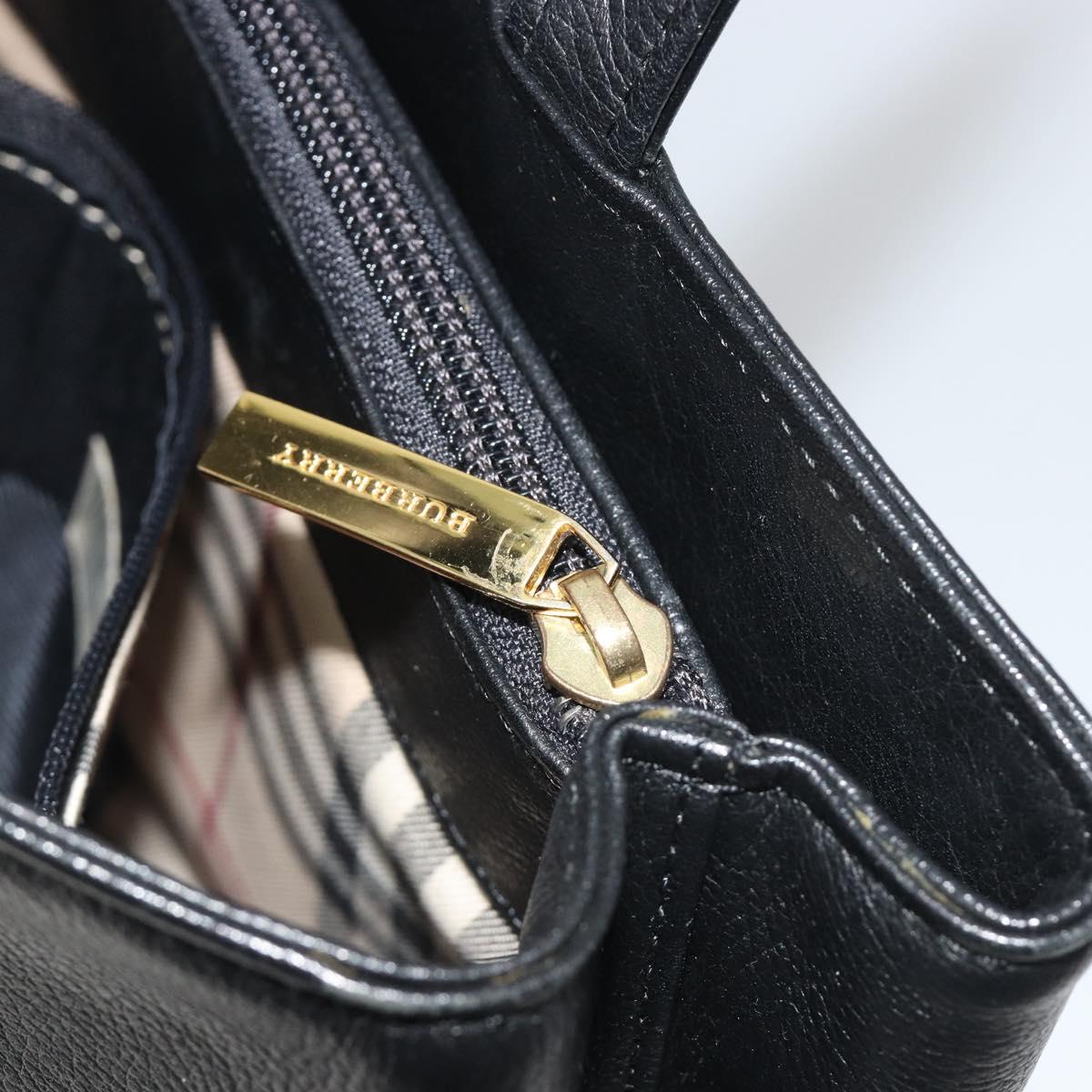 BURBERRY Hand Bag Leather Black Gold Tone Auth ep15378