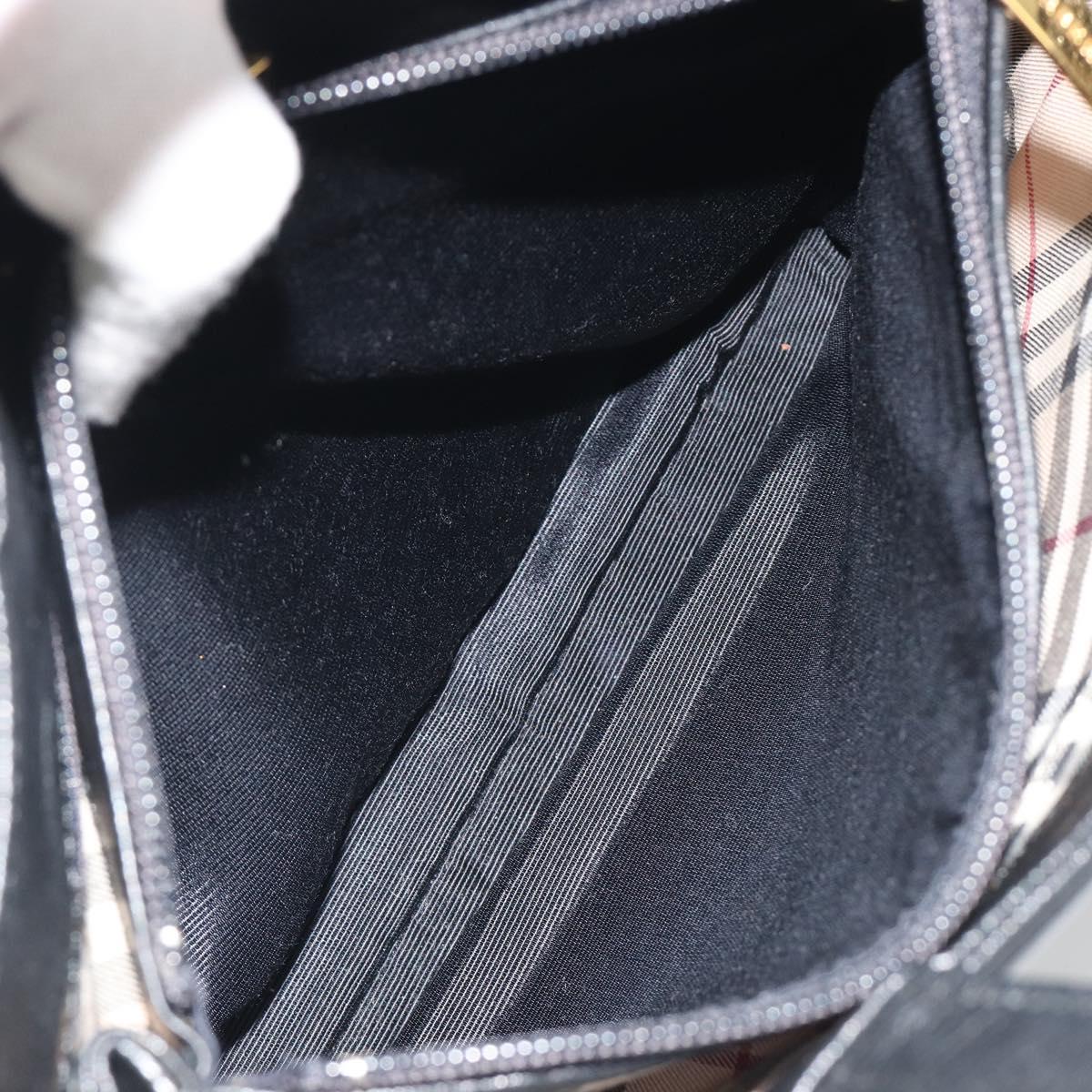 BURBERRY Hand Bag Leather Black Gold Tone Auth ep15378