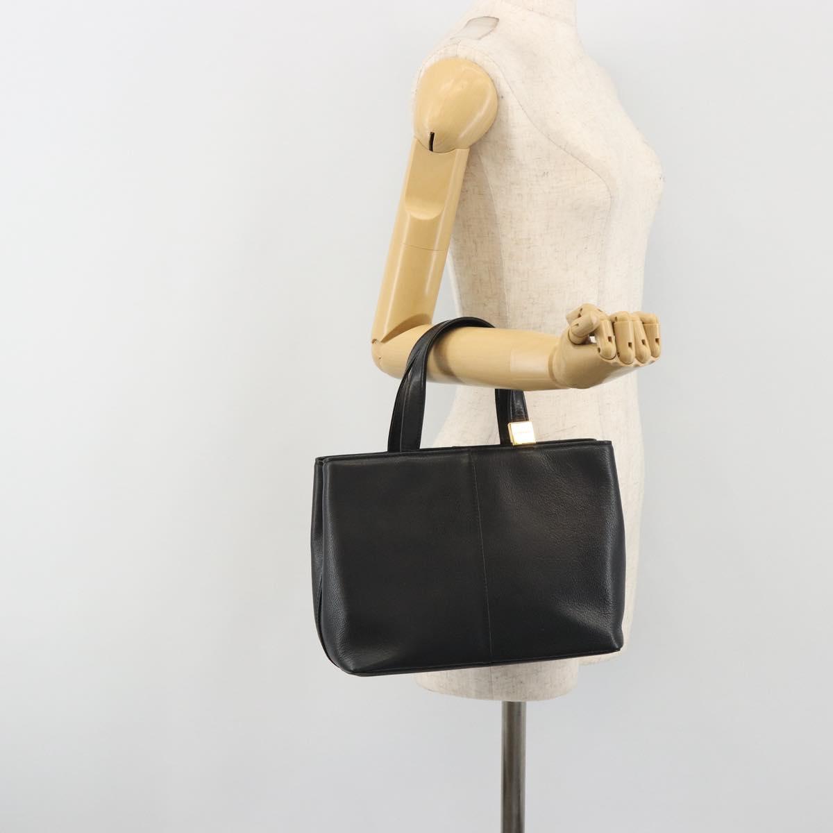 BURBERRY Hand Bag Leather Black Gold Tone Auth ep15378