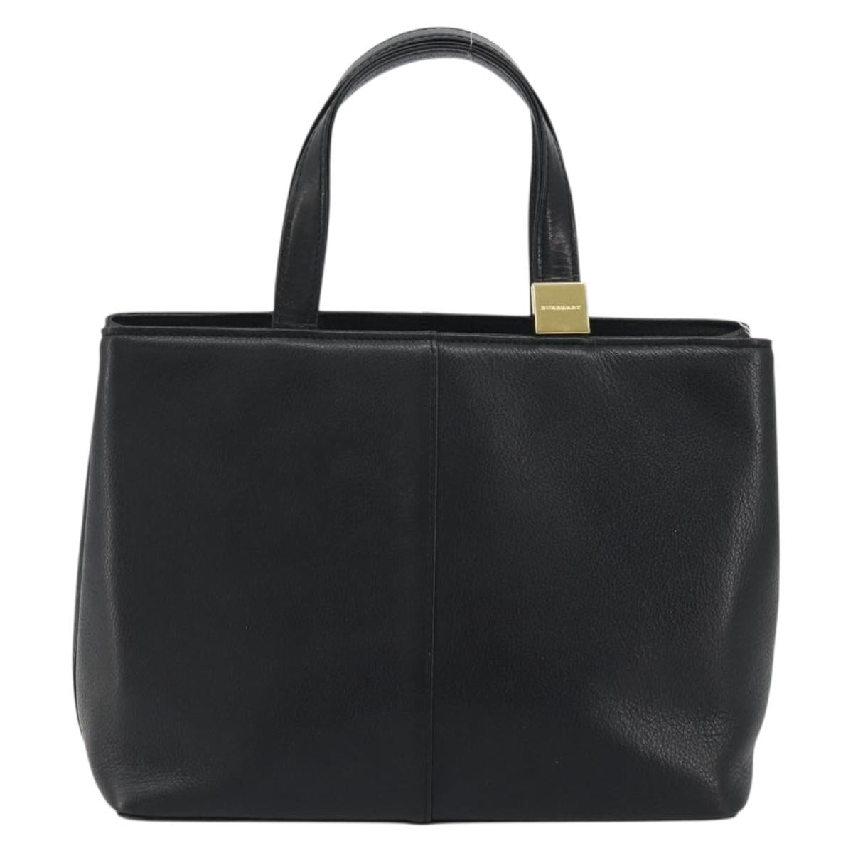 BURBERRY Hand Bag Leather Black Gold Tone Auth ep15378