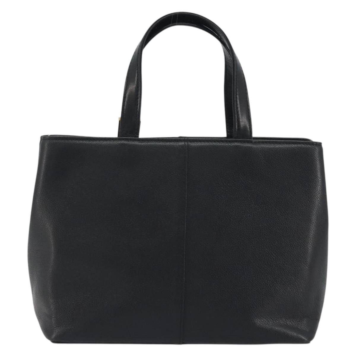 BURBERRY Hand Bag Leather Black Gold Tone Auth ep15378