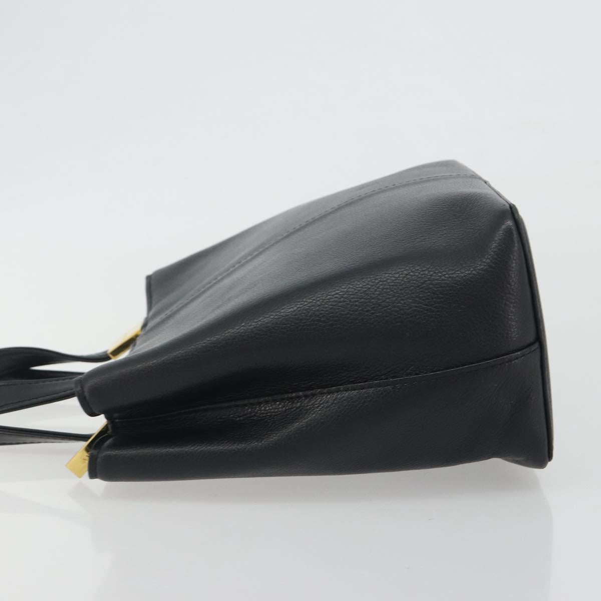BURBERRY Hand Bag Leather Black Gold Tone Auth ep15378