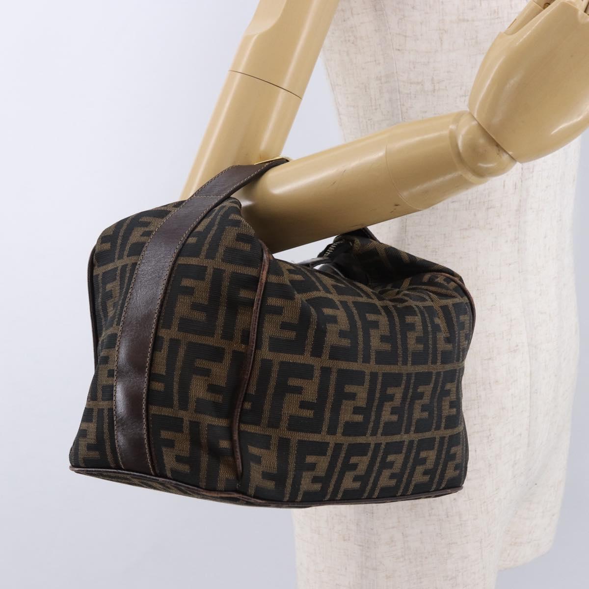 FENDI Zucca Canvas Hand Bag Brown Gold Tone Auth ep15381