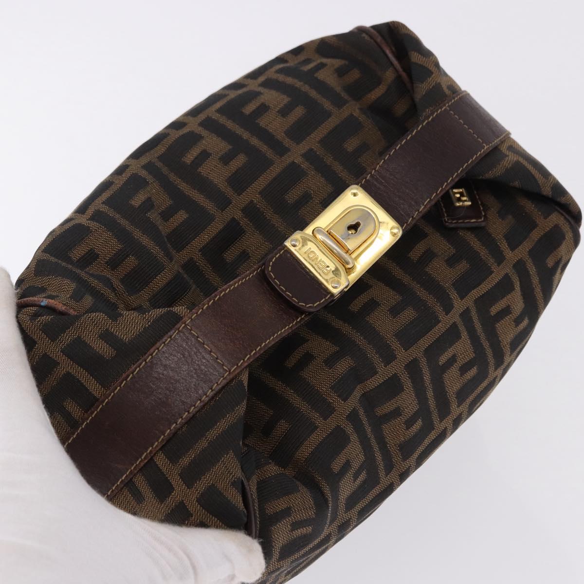 FENDI Zucca Canvas Hand Bag Brown Gold Tone Auth ep15381