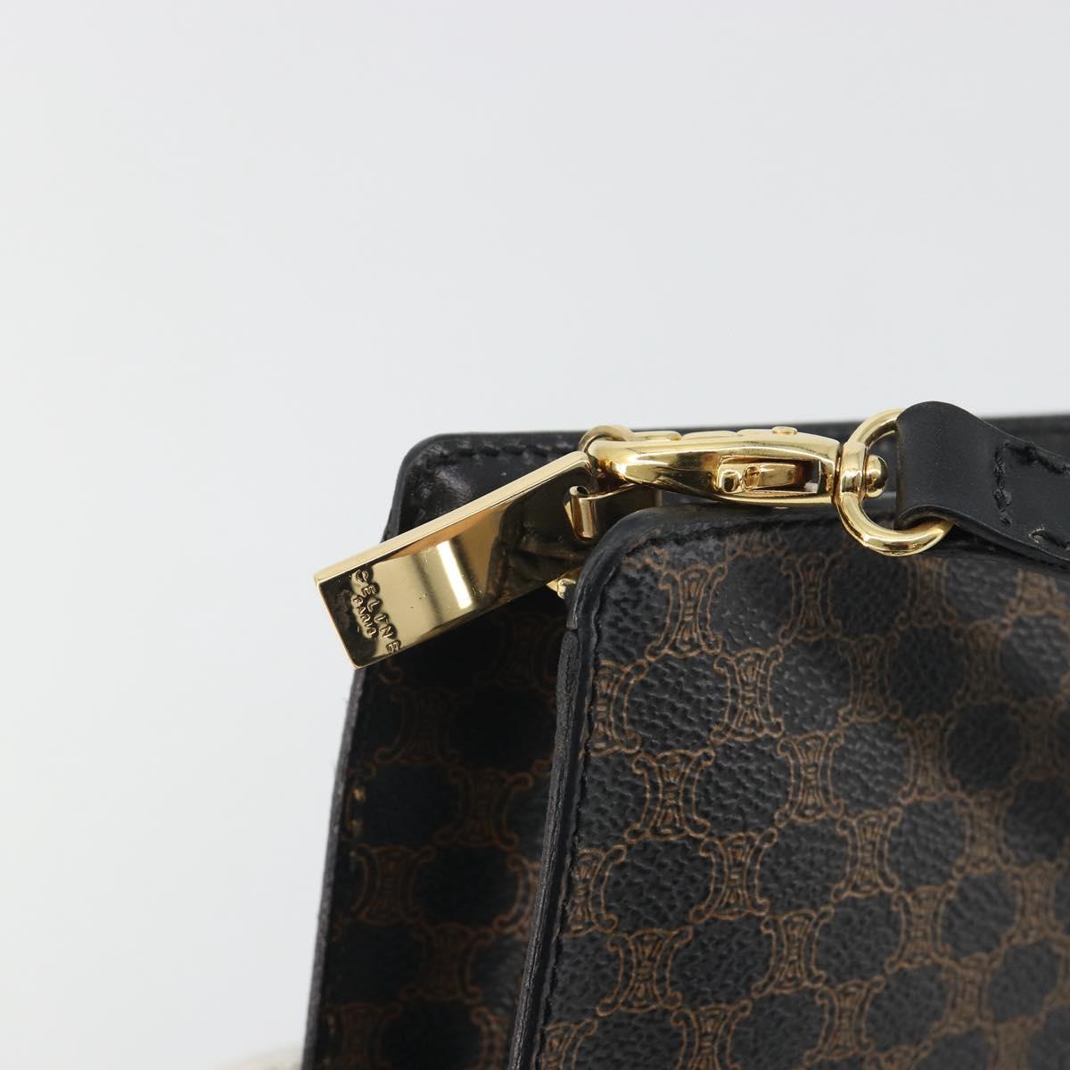 CELINE Macadam Accessory Pouch PVC Leather Black Gold Tone Auth ep15382A