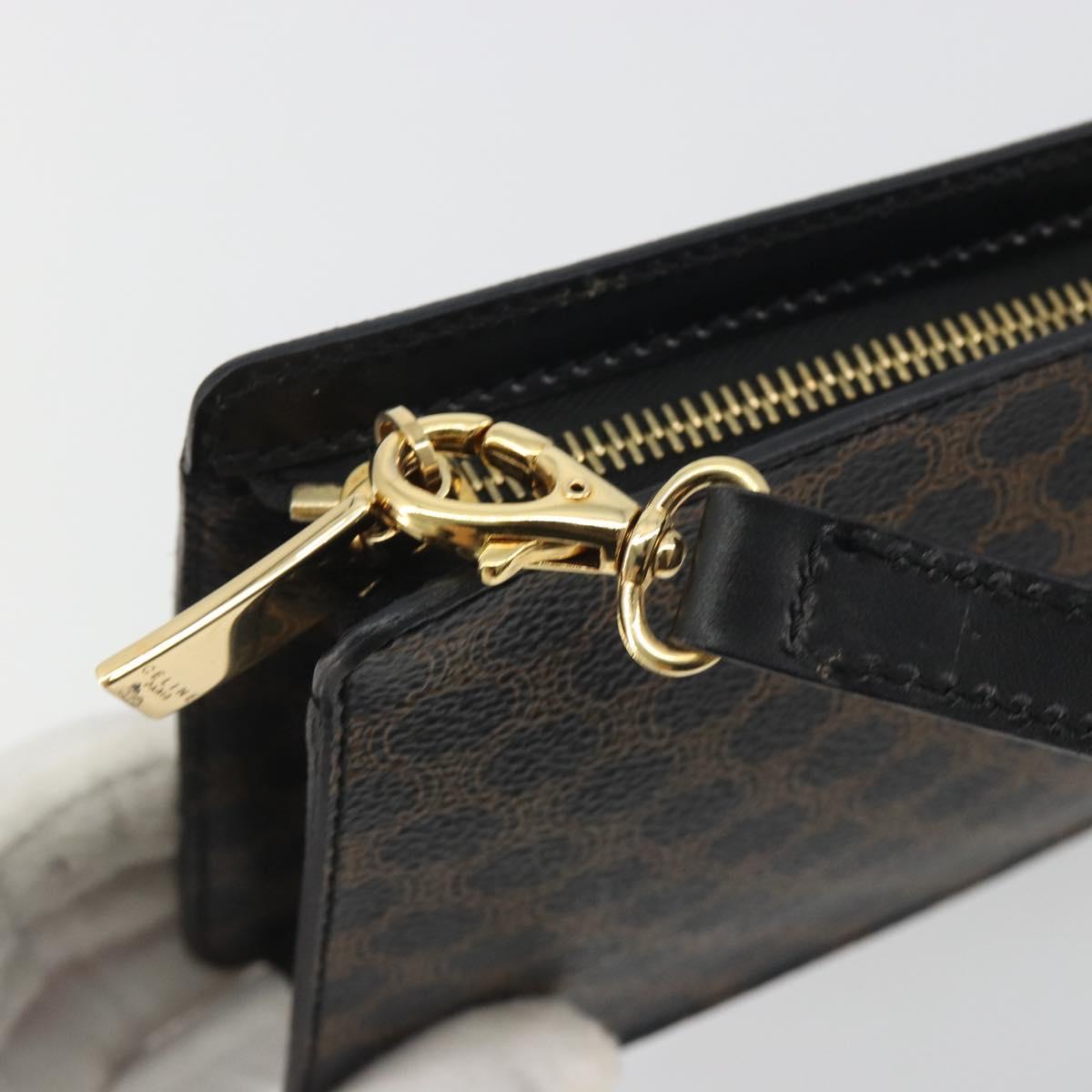 CELINE Macadam Accessory Pouch PVC Leather Black Gold Tone Auth ep15382A
