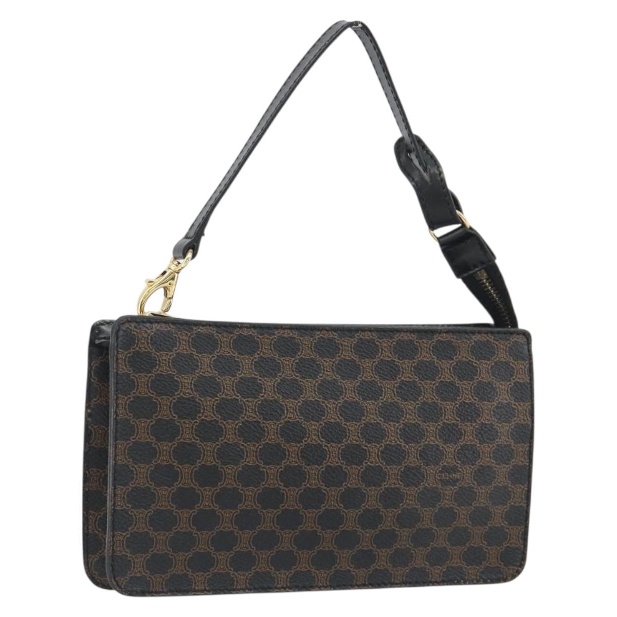 CELINE Macadam Accessory Pouch PVC Leather Black Gold Tone Auth ep15382A