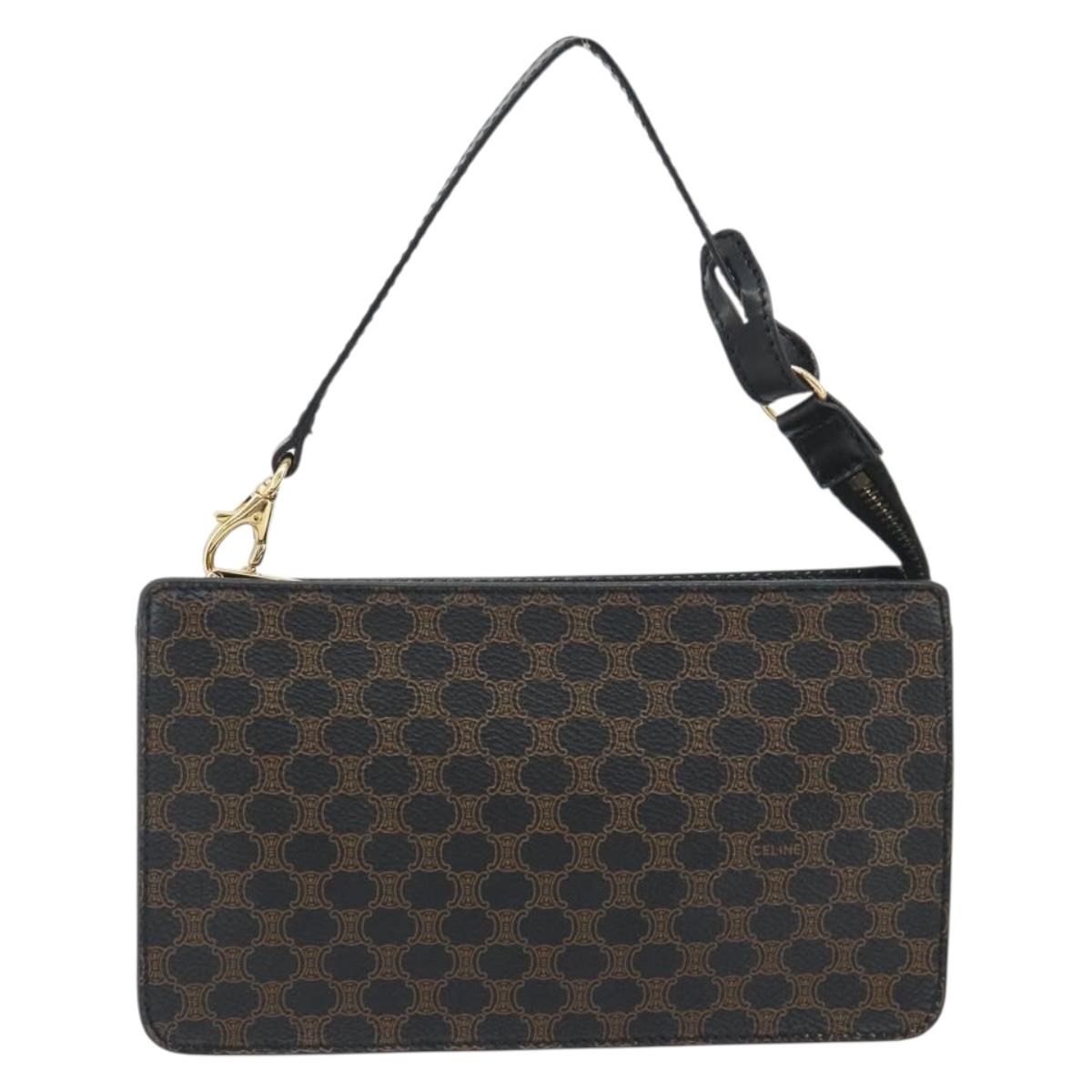 CELINE Macadam Accessory Pouch PVC Leather Black Gold Tone Auth ep15382A