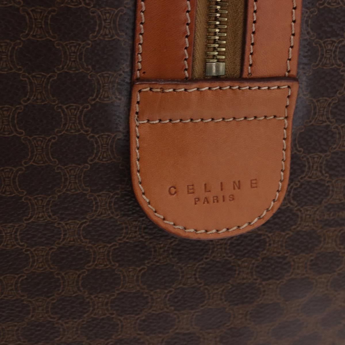 CELINE Macadam Boston Bag PVC Leather Brown Gold Tone Auth ep15384A