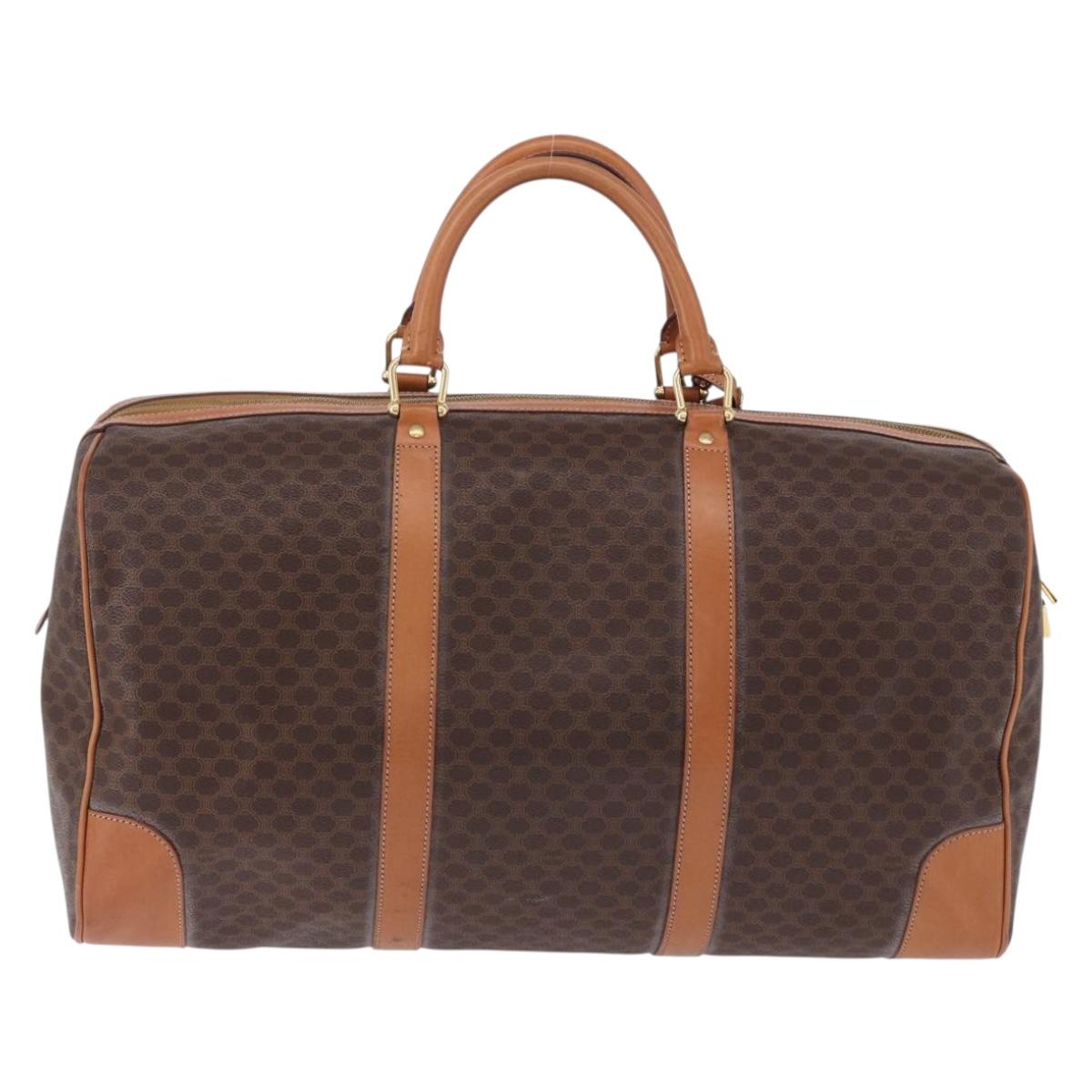 CELINE Macadam Boston Bag PVC Leather Brown Gold Tone Auth ep15384A