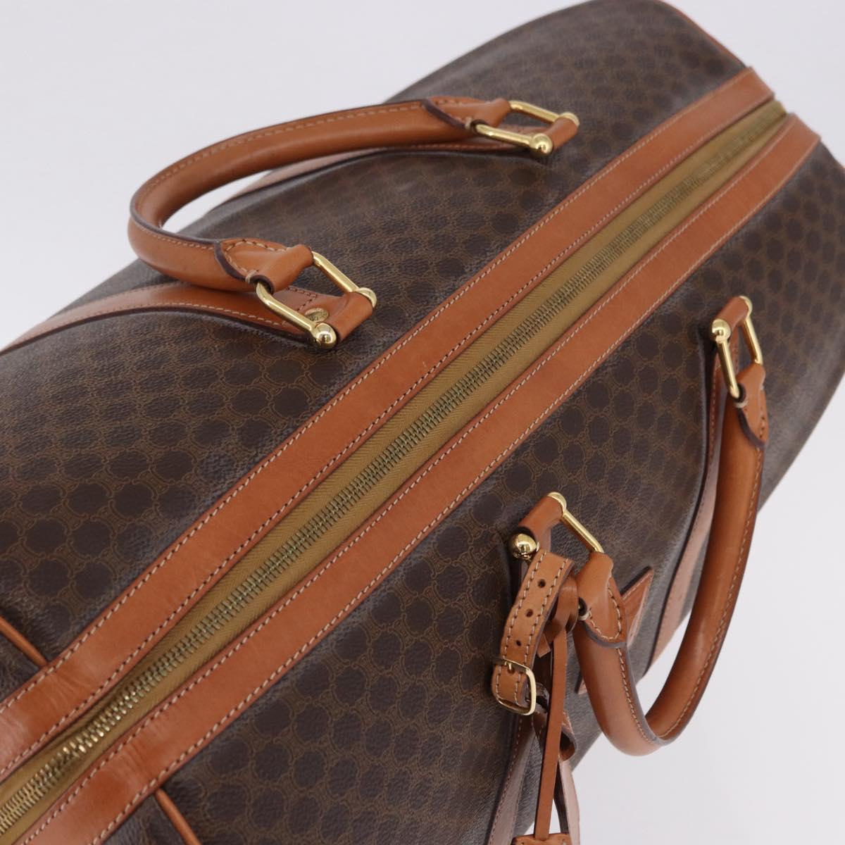 CELINE Macadam Boston Bag PVC Leather Brown Gold Tone Auth ep15384A