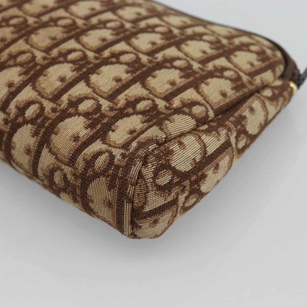 Christian Dior Trotter Canvas Pouch Brown Gold Tone Auth ep15385