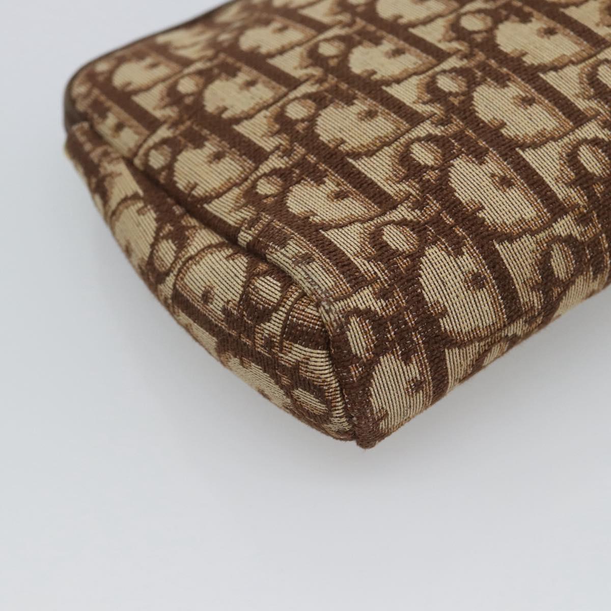Christian Dior Trotter Canvas Pouch Brown Gold Tone Auth ep15385