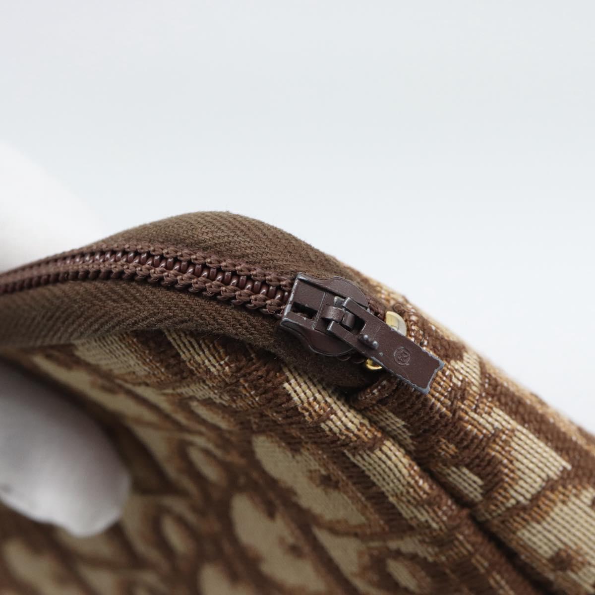 Christian Dior Trotter Canvas Pouch Brown Gold Tone Auth ep15385
