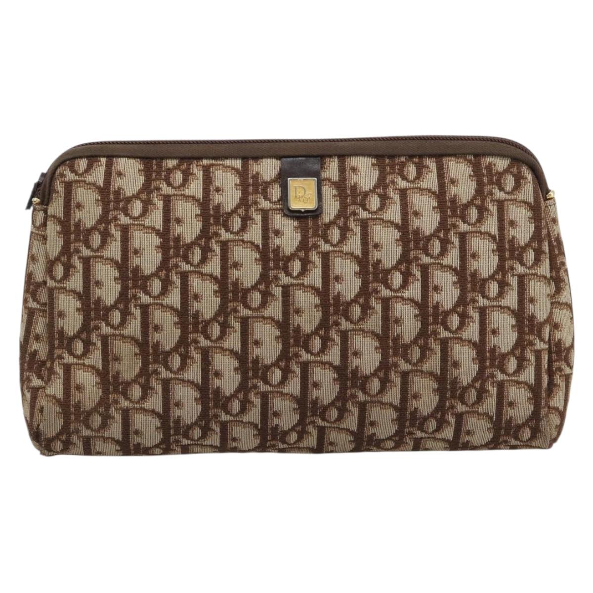Christian Dior Trotter Canvas Pouch Brown Gold Tone Auth ep15385