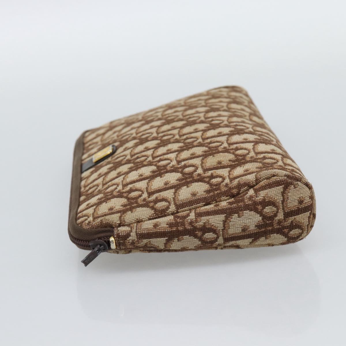 Christian Dior Trotter Canvas Pouch Brown Gold Tone Auth ep15385
