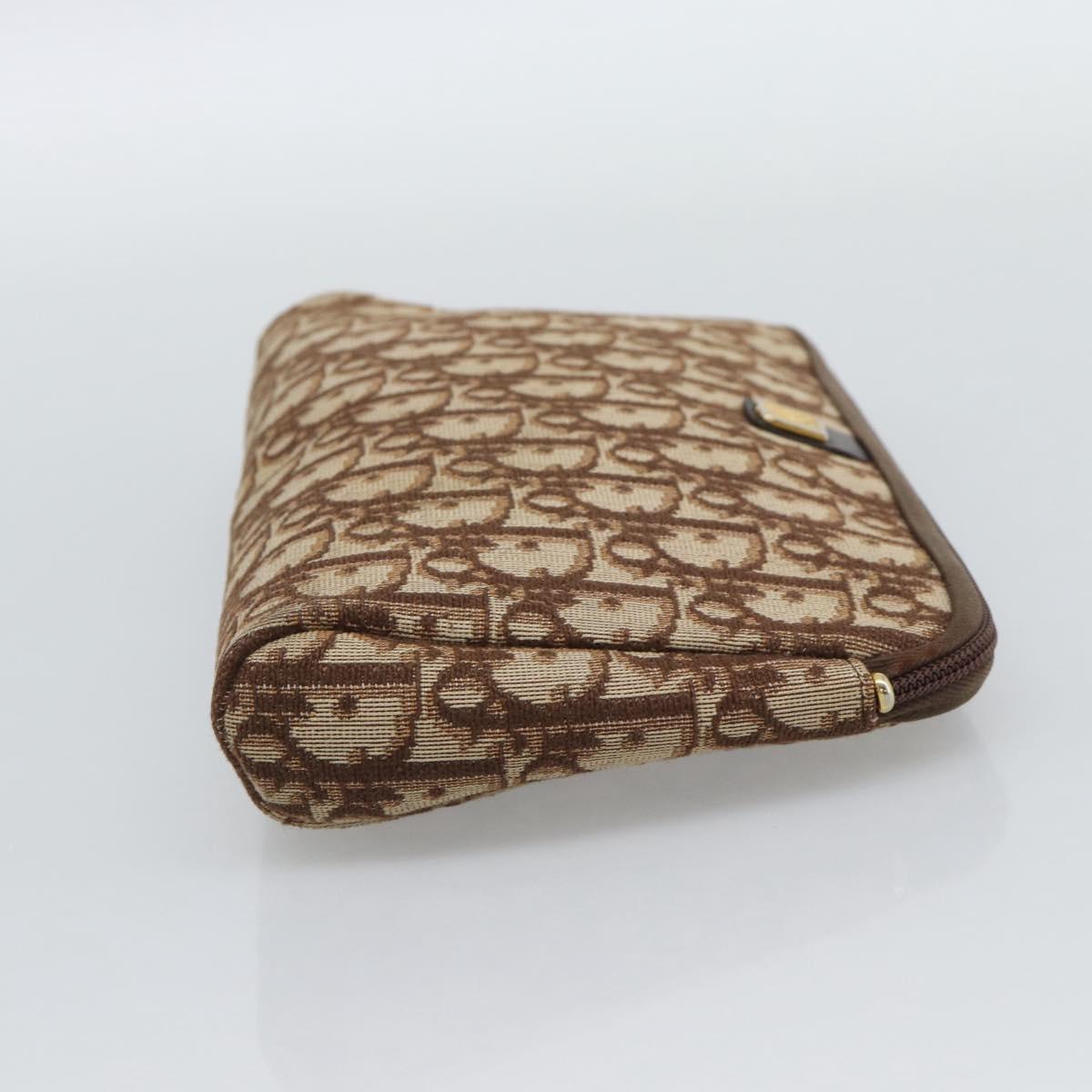 Christian Dior Trotter Canvas Pouch Brown Gold Tone Auth ep15385