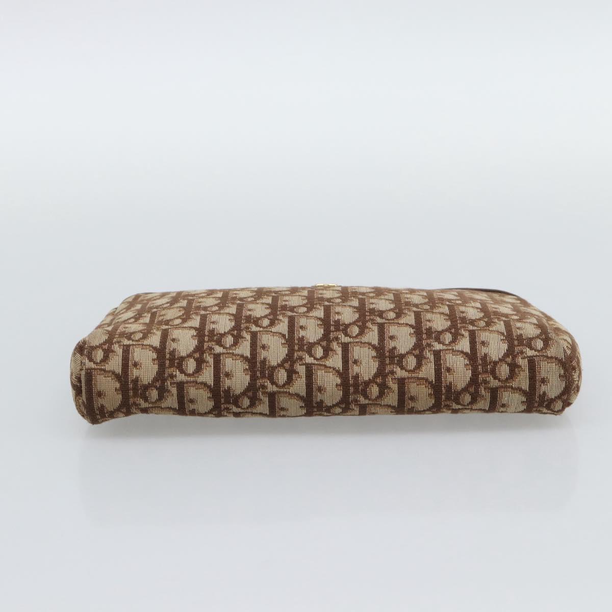 Christian Dior Trotter Canvas Pouch Brown Gold Tone Auth ep15385
