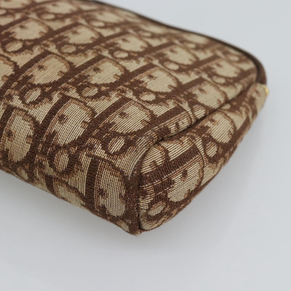 Christian Dior Trotter Canvas Pouch Brown Gold Tone Auth ep15385
