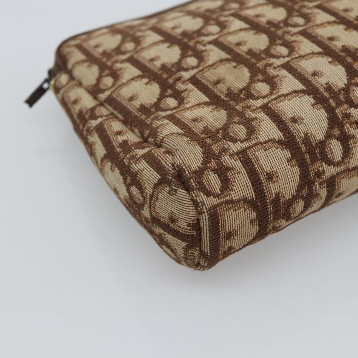 Christian Dior Trotter Canvas Pouch Brown Gold Tone Auth ep15385