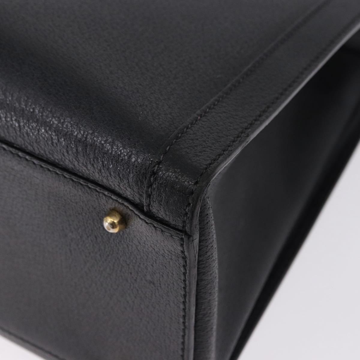 GUCCI Bamboo Hand Bag Leather Black Gold Tone Auth ep15386