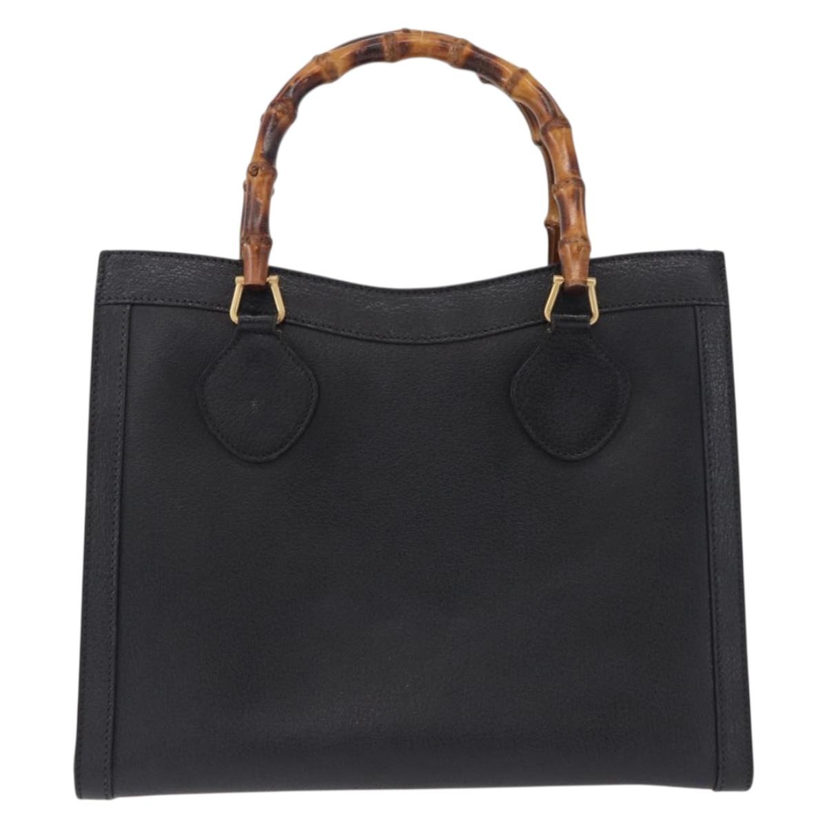 GUCCI Bamboo Hand Bag Leather Black Gold Tone Auth ep15386
