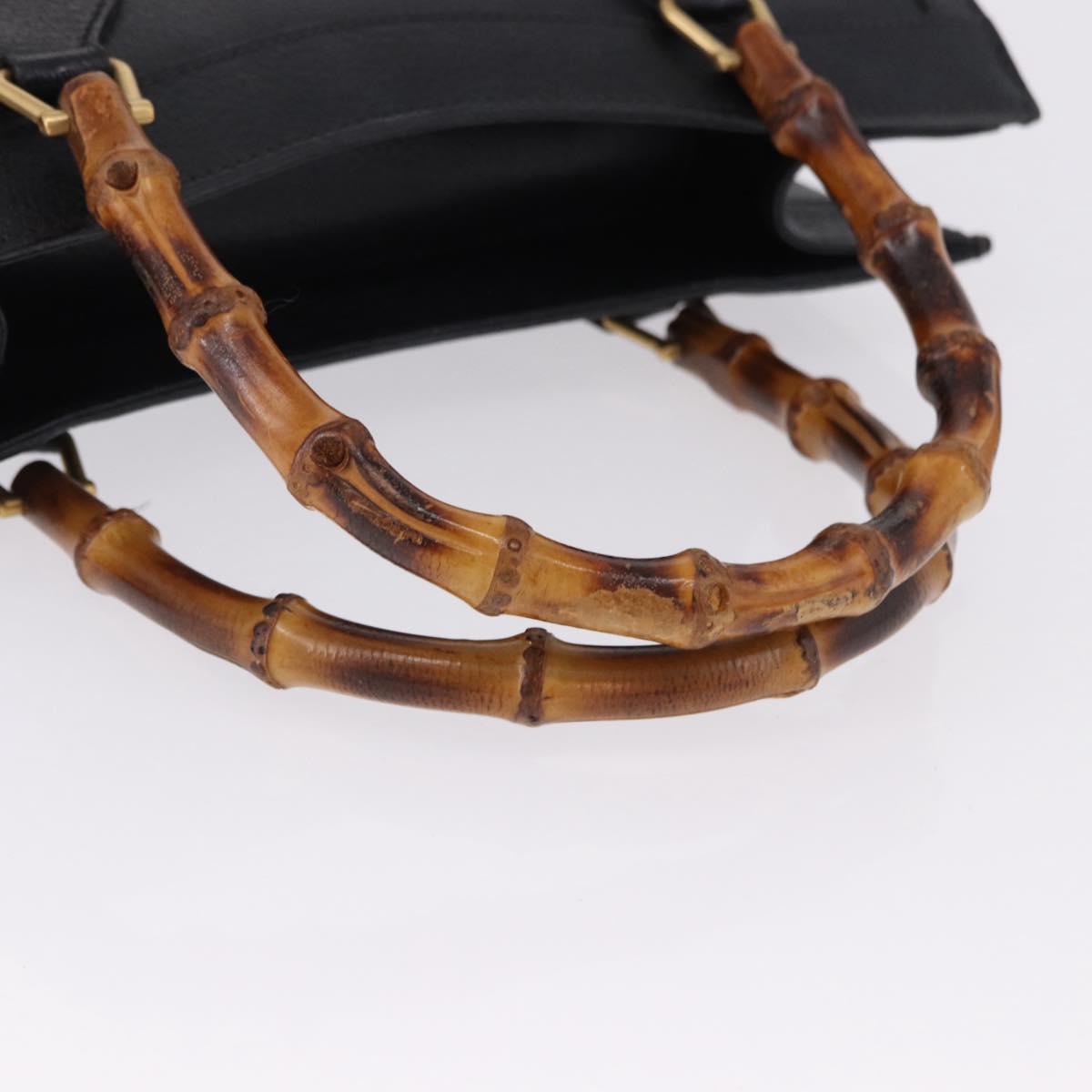 GUCCI Bamboo Hand Bag Leather Black Gold Tone Auth ep15386