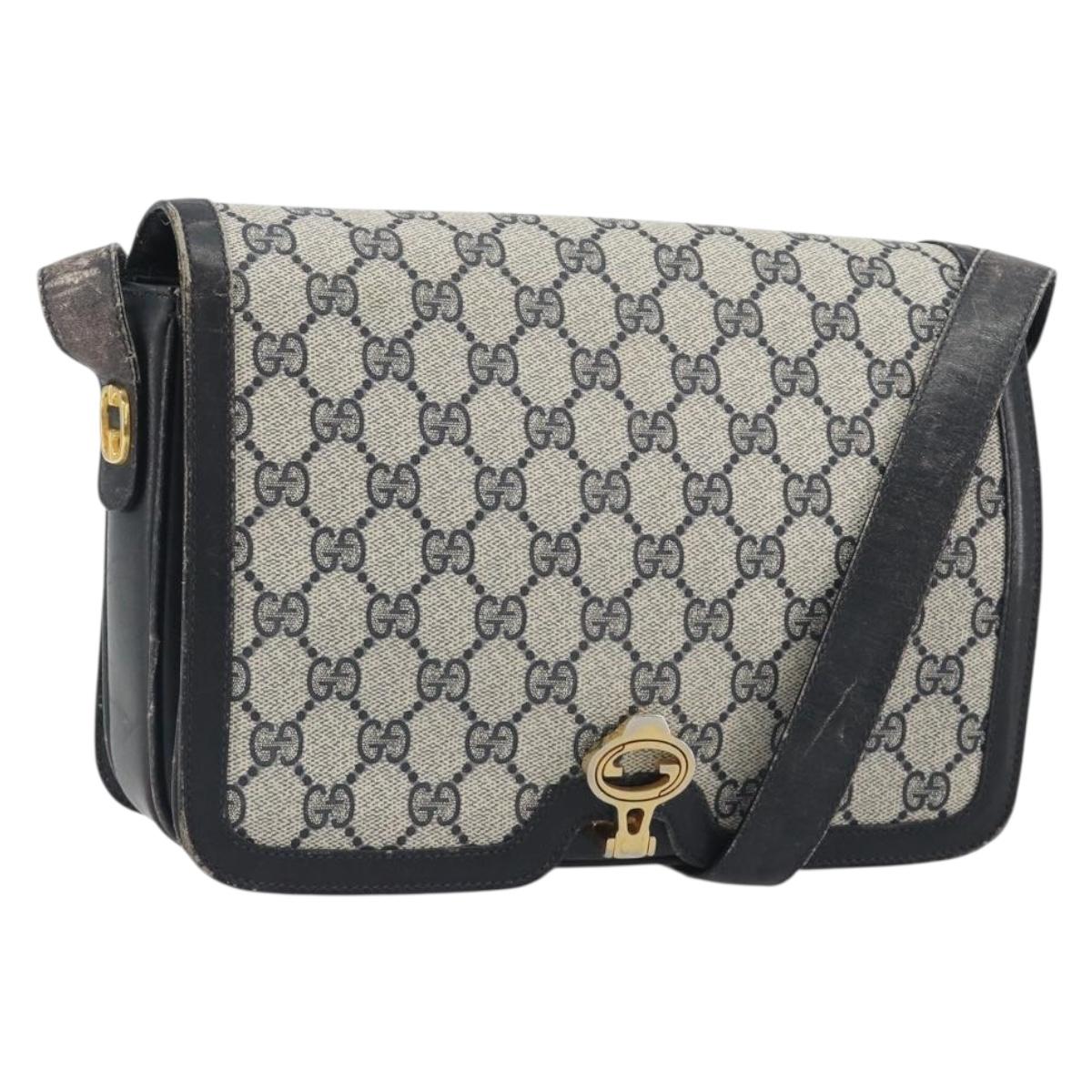 GUCCI GG Supreme Shoulder Bag PVC Leather Navy Gold Tone Auth ep15387