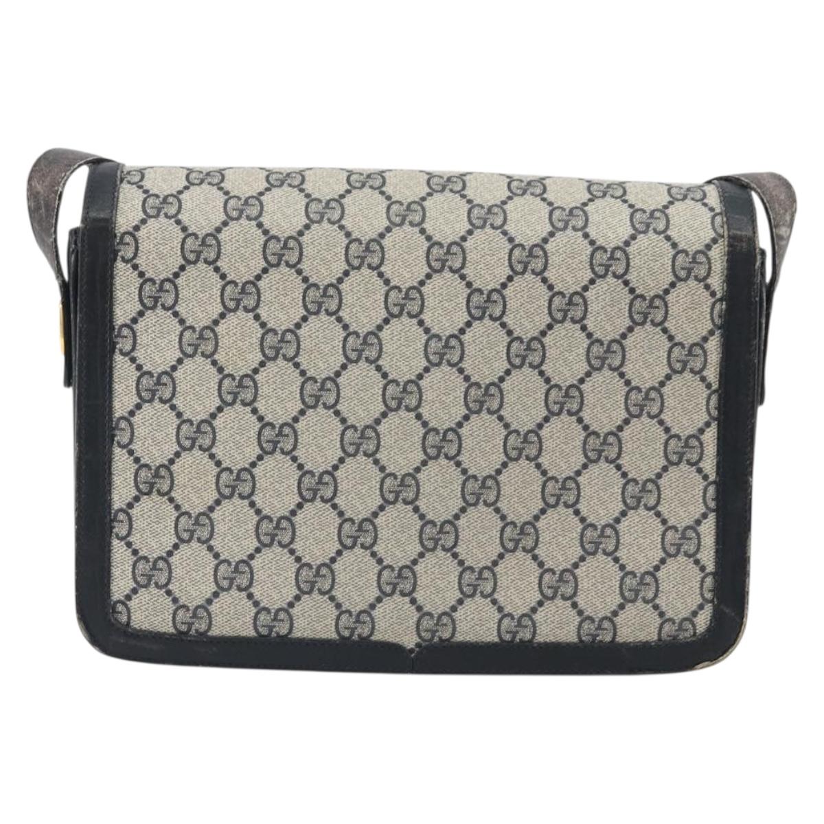 GUCCI GG Supreme Shoulder Bag PVC Leather Navy Gold Tone Auth ep15387