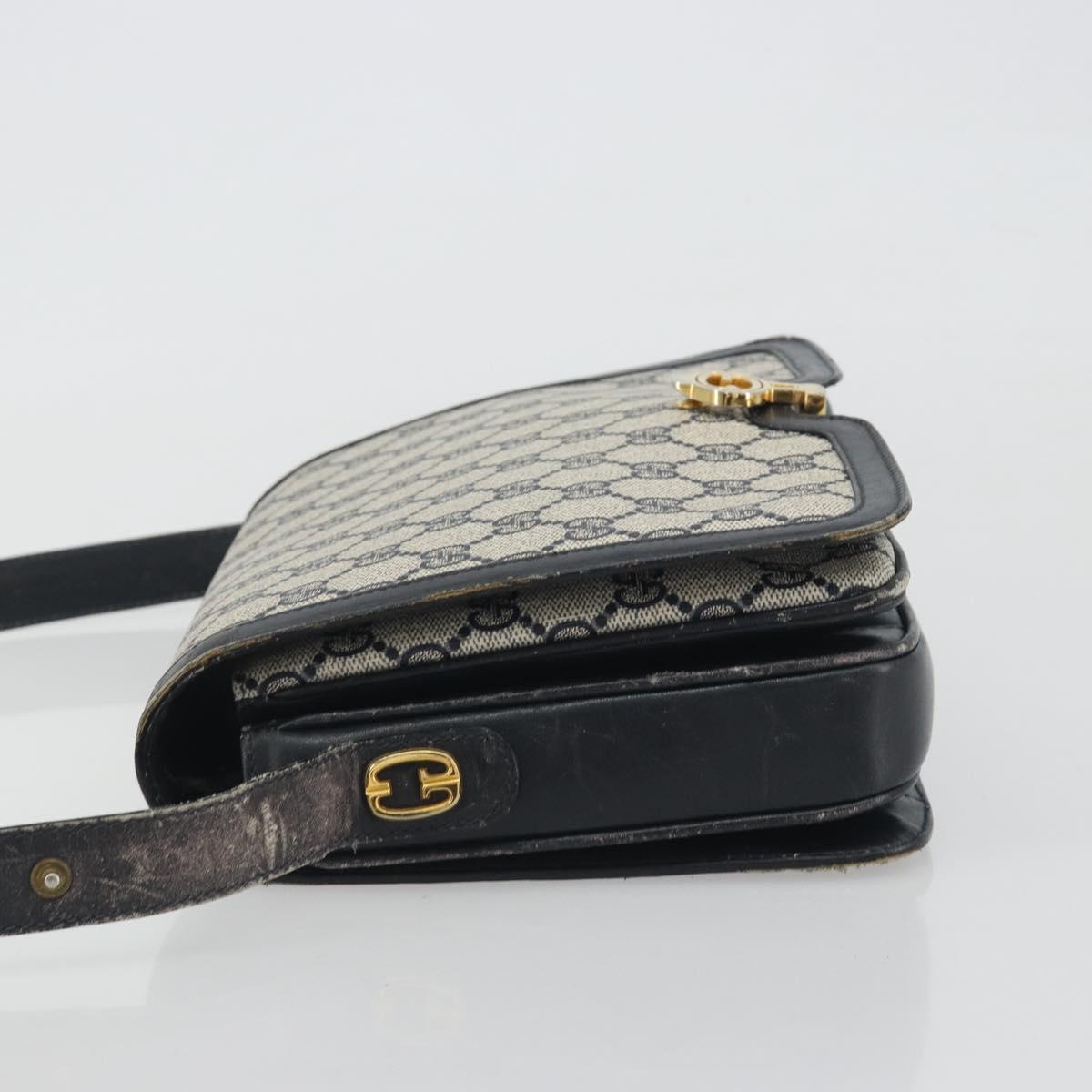 GUCCI GG Supreme Shoulder Bag PVC Leather Navy Gold Tone Auth ep15387