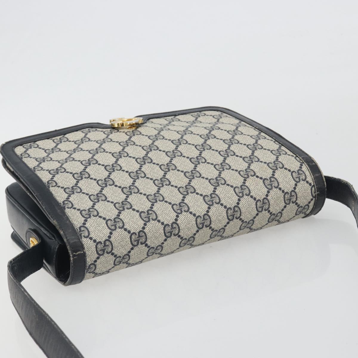 GUCCI GG Supreme Shoulder Bag PVC Leather Navy Gold Tone Auth ep15387