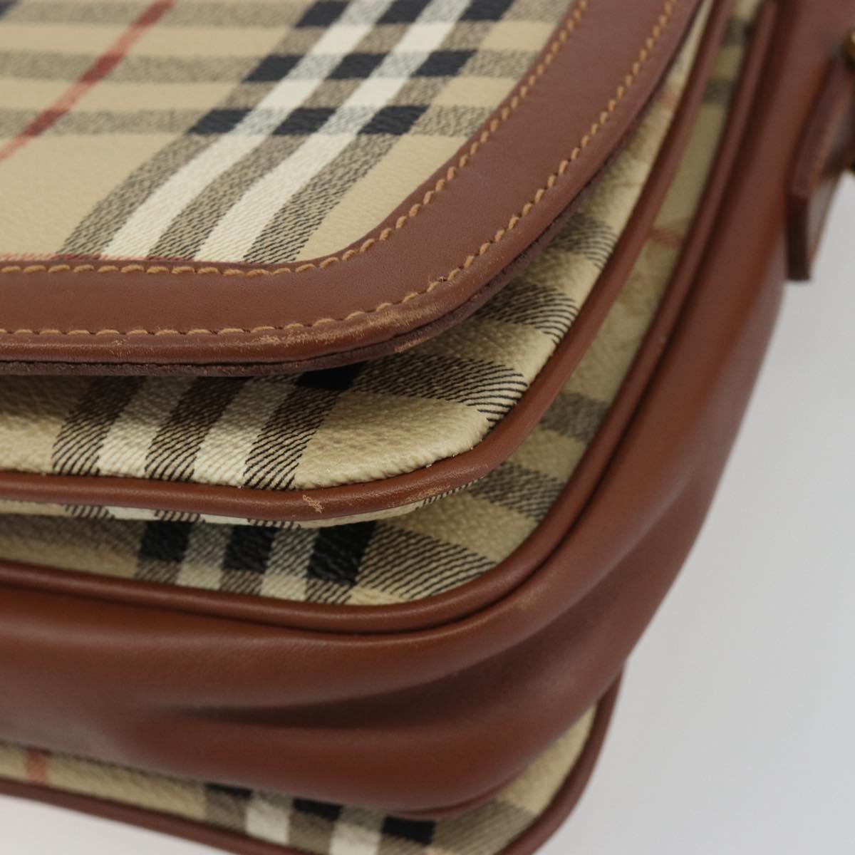 Burberrys Nova Check Shoulder Bag PVC Leather Beige Gold Tone Auth ep15388