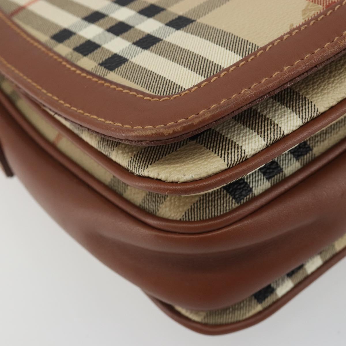 Burberrys Nova Check Shoulder Bag PVC Leather Beige Gold Tone Auth ep15388