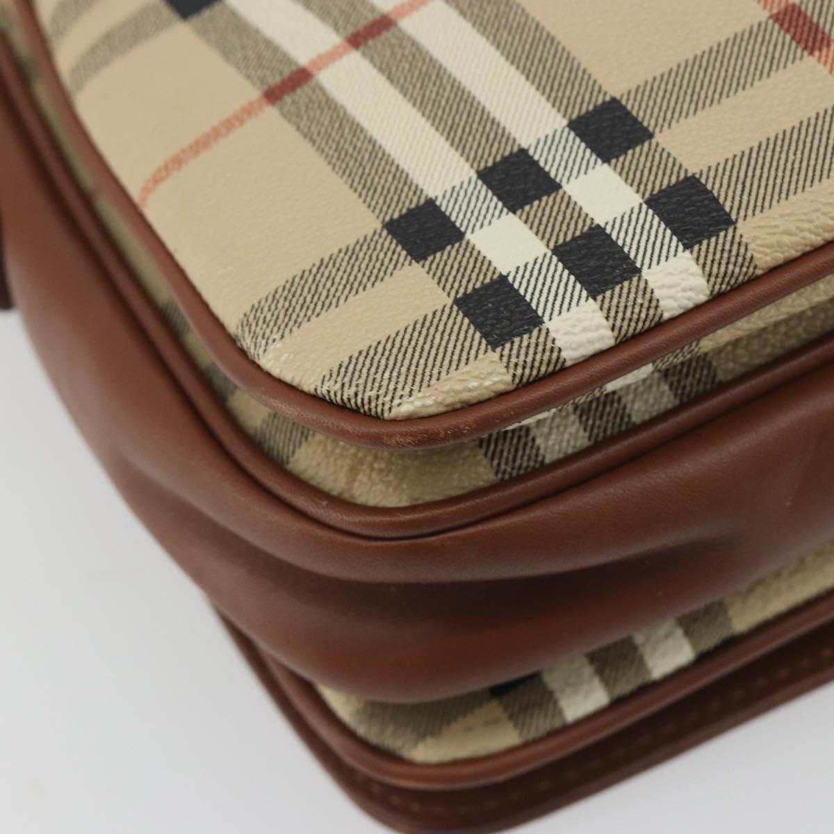 Burberrys Nova Check Shoulder Bag PVC Leather Beige Gold Tone Auth ep15388