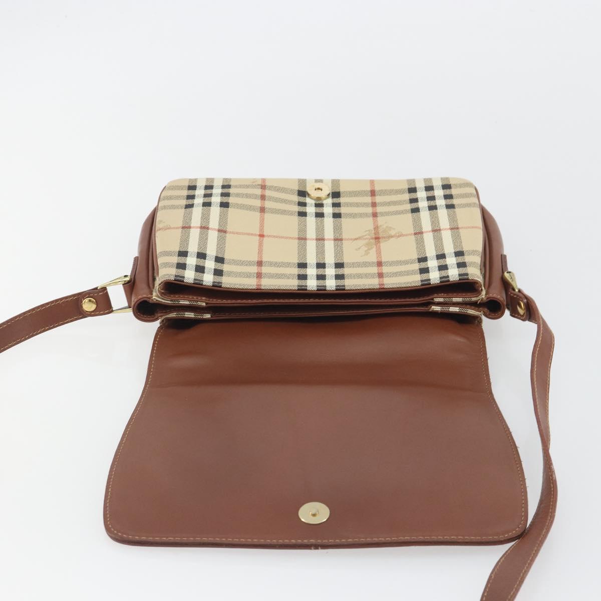 Burberrys Nova Check Shoulder Bag PVC Leather Beige Gold Tone Auth ep15388