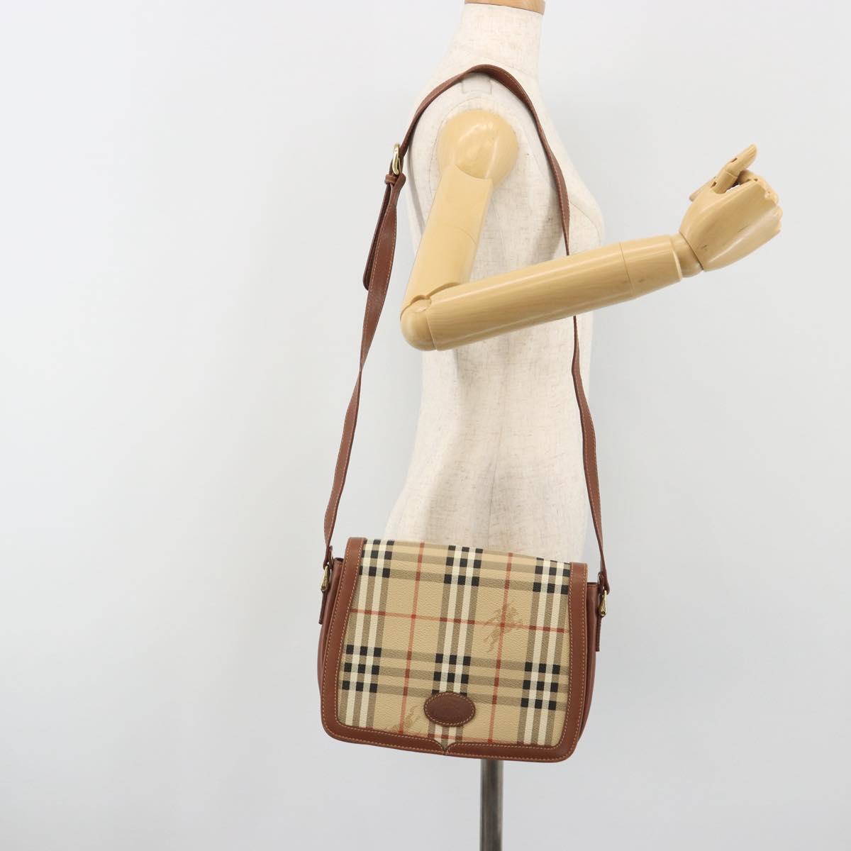 Burberrys Nova Check Shoulder Bag PVC Leather Beige Gold Tone Auth ep15388