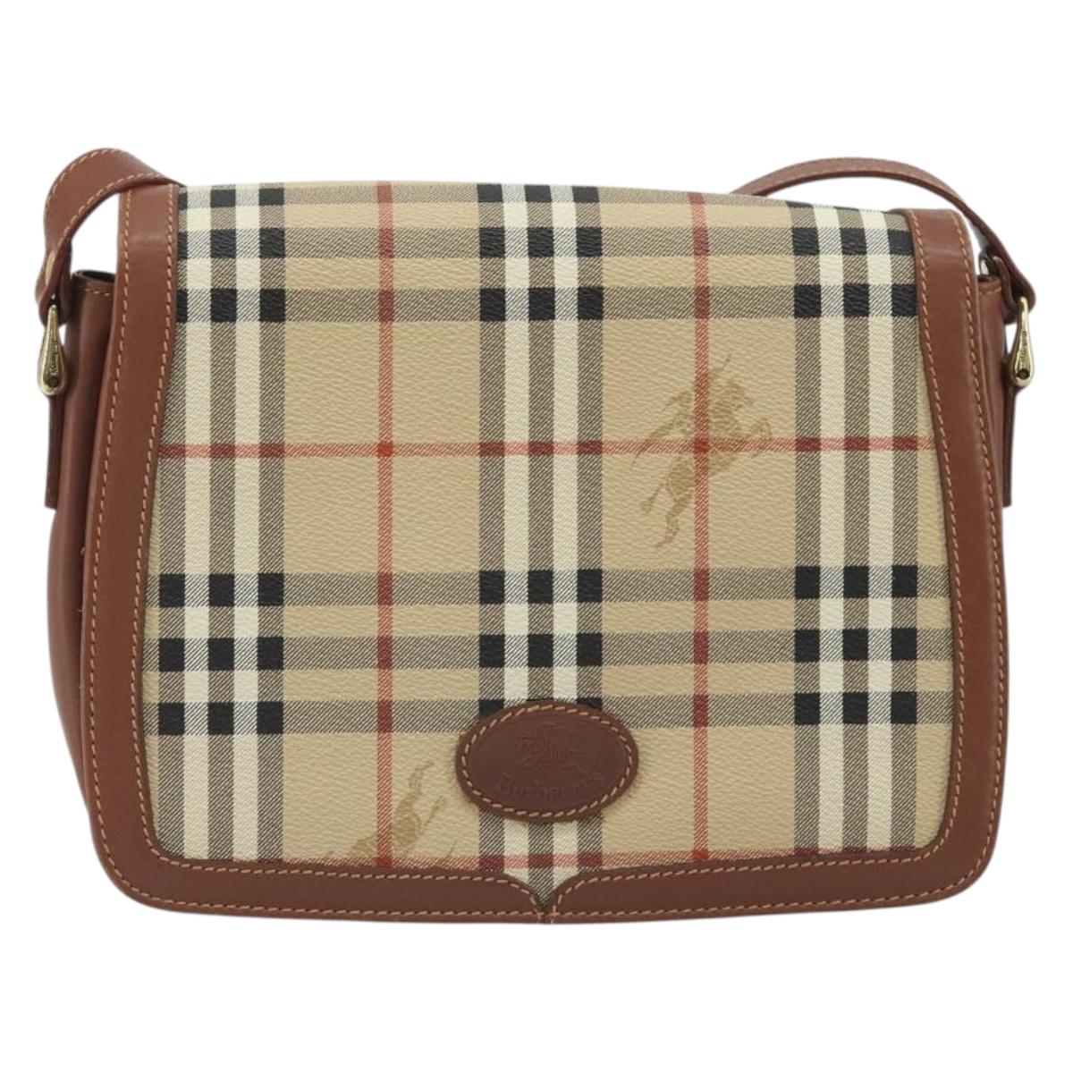 Burberrys Nova Check Shoulder Bag PVC Leather Beige Gold Tone Auth ep15388