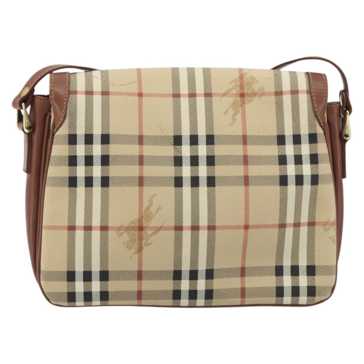 Burberrys Nova Check Shoulder Bag PVC Leather Beige Gold Tone Auth ep15388