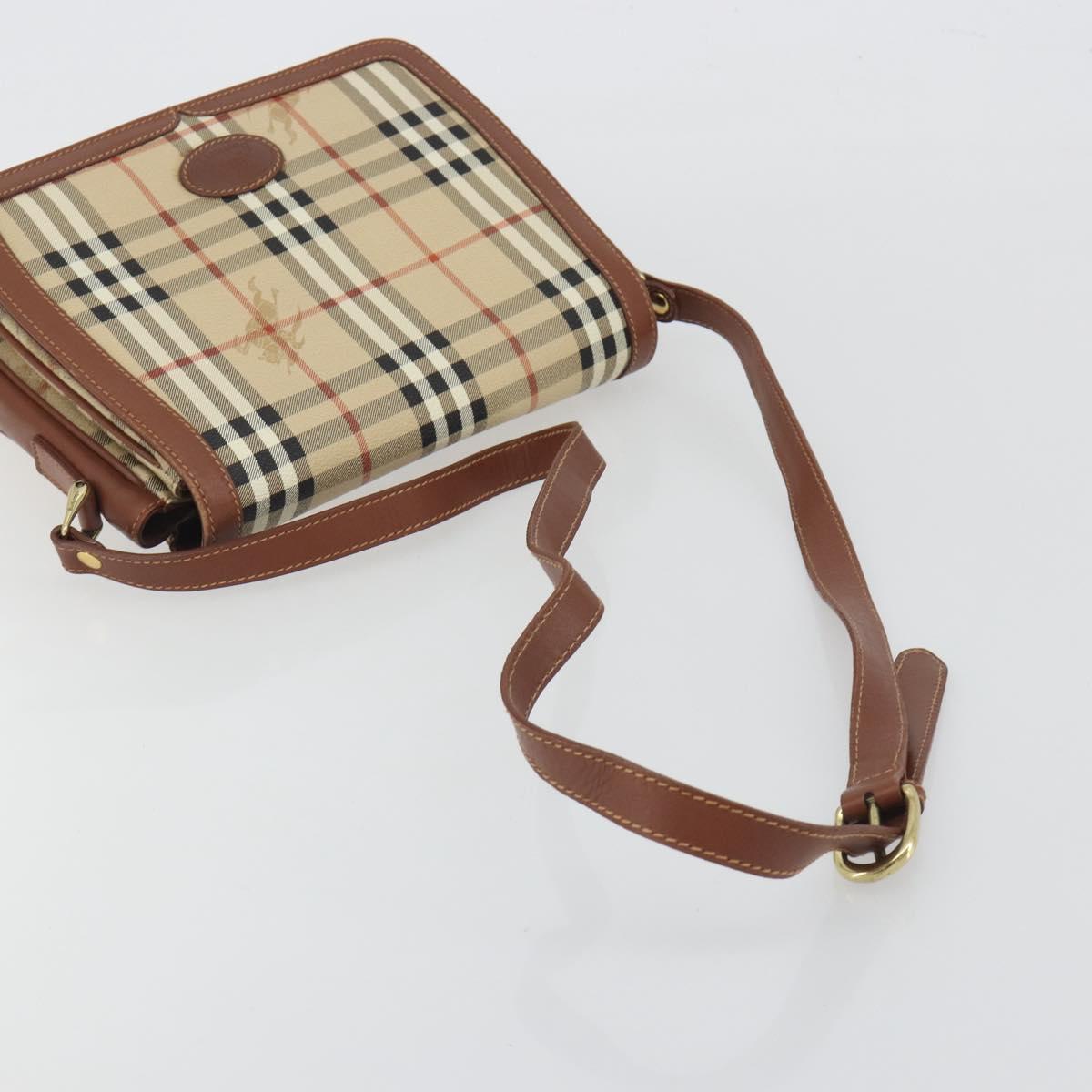 Burberrys Nova Check Shoulder Bag PVC Leather Beige Gold Tone Auth ep15388